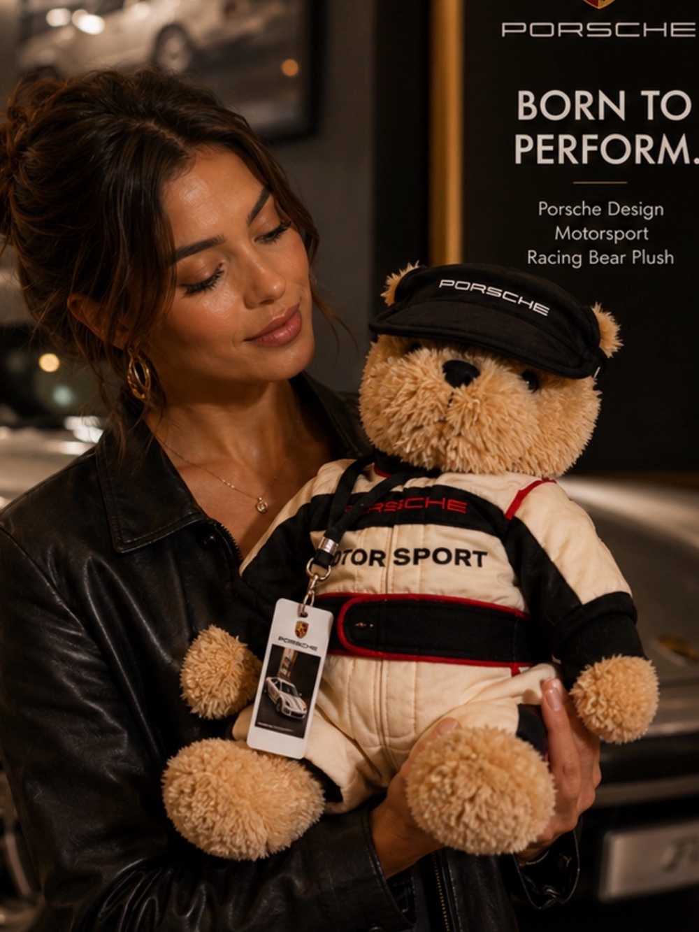 Porsche Design Plush Bear in Cream, Black & Red Racing Suit